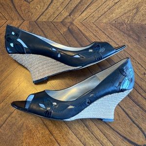 AK Anne Klein cut out open toe wedge heel